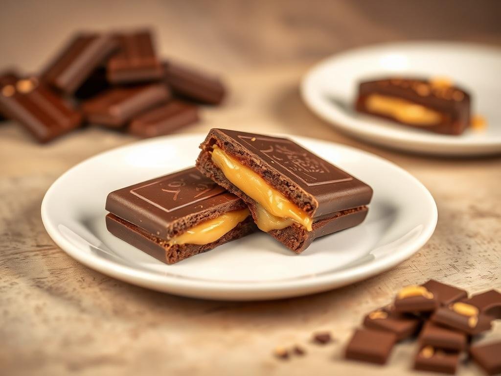 Una imagen de alta resolución de un alfajor de chocolate, elegantemente presentado.